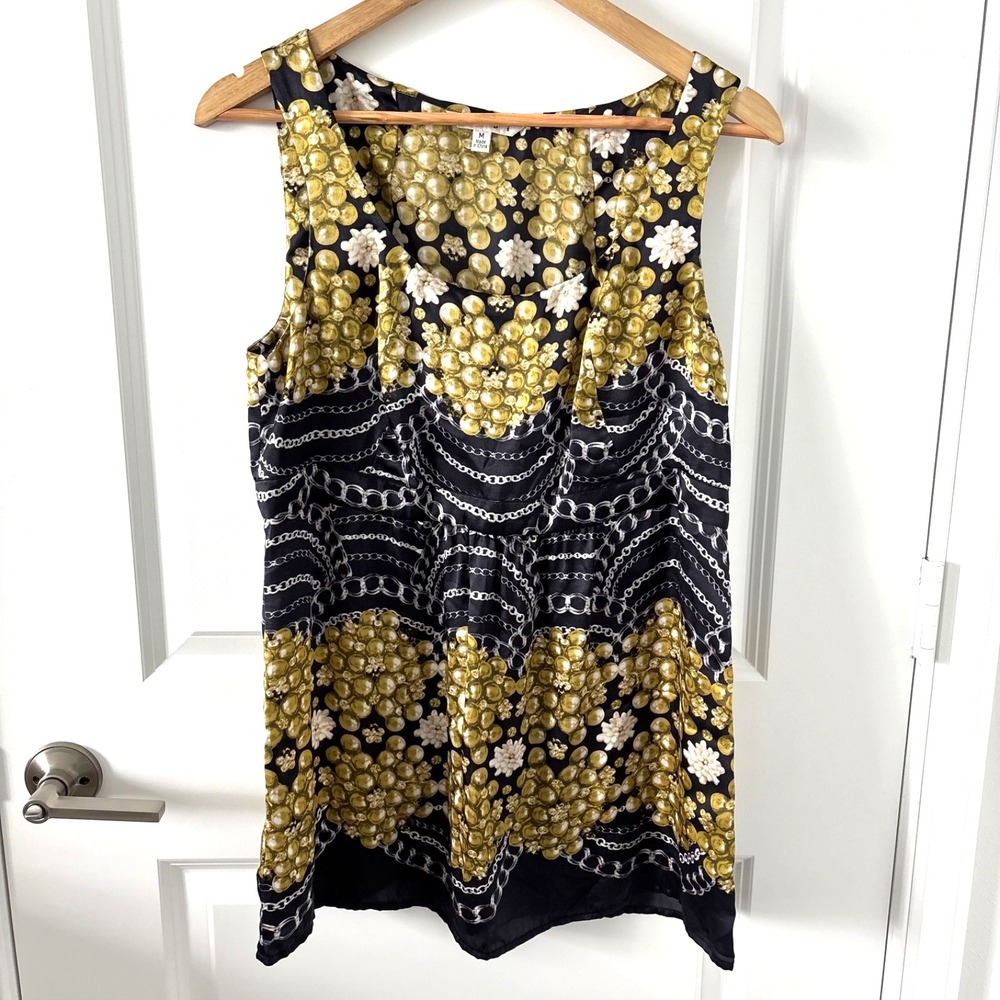 CAbi | 100% Silk Sleeveless Tunic Top Pearls & Chains Sz M